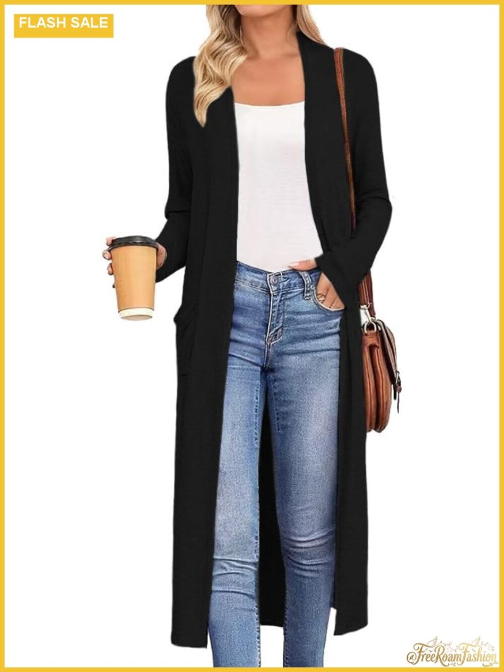 Womens Long Sleeve Open Front Cardigan Duster with Pockets Lightweight Knit